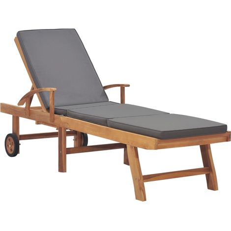 Lettino prendisole sedia a sdraio lettino prendisole letto da giardino mobili da esterno per patio con cuscino legno massello di teak grigio scuro 020012430