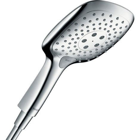 hansgrohe Raindance Select E - Doccetta per doccia a risparmio idrico 9 l/min (EcoSmart), Doccino con 3 getti, Soffione doccia quadrato (150 x 150 mm) con funzione anticalcare, cromo, 26551000