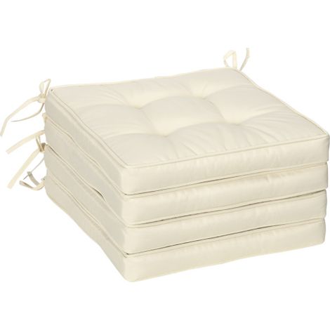 Set of 4 Garden Seat Cushion with Ties, 42 x 42cm Replacement Dining Chair Seat Pad, Cream White