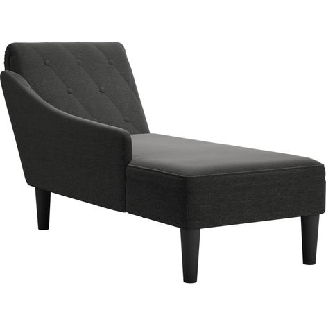 Décoshop26 – Méridienne chaise longue en tissu noir – Accoudoir droit – Coussin lombaire inclus – Dimensions 145x56x70cm – Capacité 110kg – DEC026260