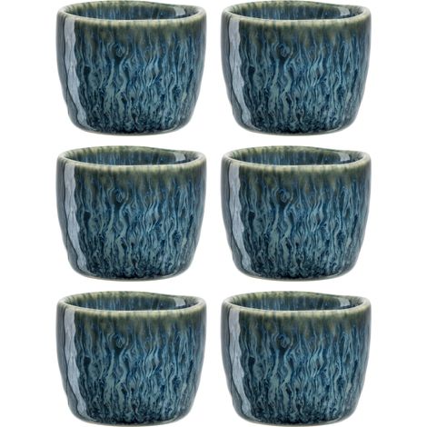 Lot de 6 coquetiers en céramique Diamètre 5,2 cm Hauteur 4 cm Facile à nettoyer Passe au lave-vaisselle Bleu (1/5)