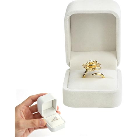 Blanc Velours Boite Bague,Boite a Bijoux, Boîte à Bague pour Fiançailles, Mariage, Anniversaire - Écrin de Luxe pour Bijoux avec Insert en Velours Crème (1/5)