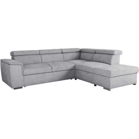 Canapé d'angle convertible réversible - 5 places - DAYTONA - Tissu texturé gris perle - Coffre - 260 x 216 x 94 cm (1/5)
