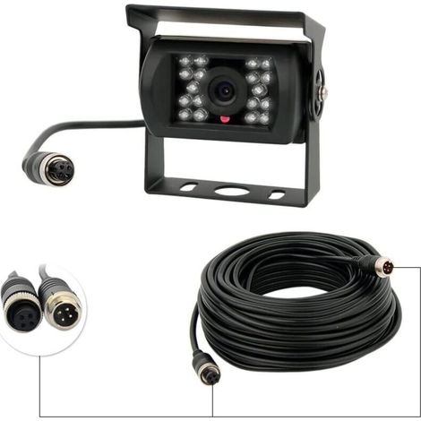 Caméra de recul 12 V-24 V 4 broches avec 18 LED IR, vision nocturne étanche, câble 4 broches pour voiture/bus/camion/remorque/caravane/camping-car