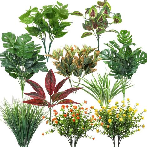 18 pcs Artificial Outdoor Plants, UV Resistant, Fake Plants, Green Wall Flowers, Artificial Flowers for Indoor and Outdoor Decoration, Garden Decor