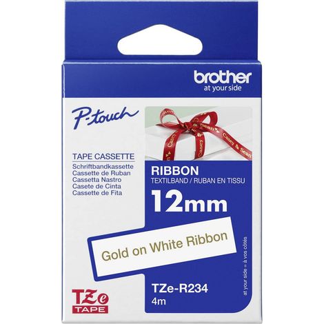 Ruban d'étiquetage textile non laminé Brother TZe, TZ TZe-R234 Couleur de ruban: blanc Couleur de police:or 12 mm 4 m (1/4)