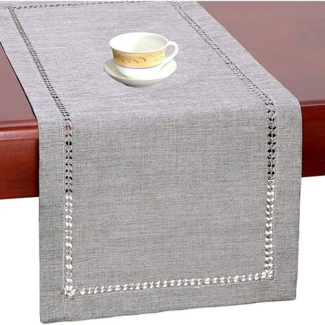 Chemin de Table Fait à la Main - Couleur Unie - 33 x 183 cm -Gris (1/4)