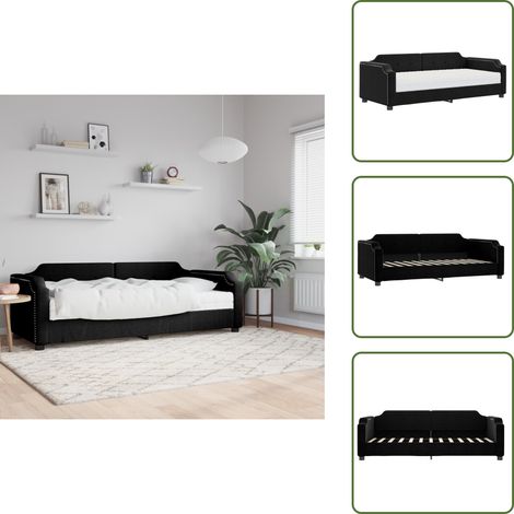 Lit de jour avec matelas noir 90x200 cm tissu - Canapé Convertible - Lit Deux Places - Literie - Meuble Salle Séjour - Mobilier Tendance