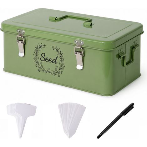 TOQUE Seed Box 4-Compartment Storage Box Metal Seed Organiser Dark Green (1/5)