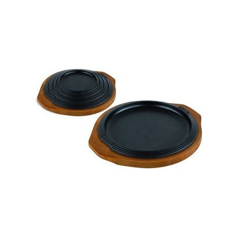 Assiette de service en fonte, plateau en bois, rond, 26 cm