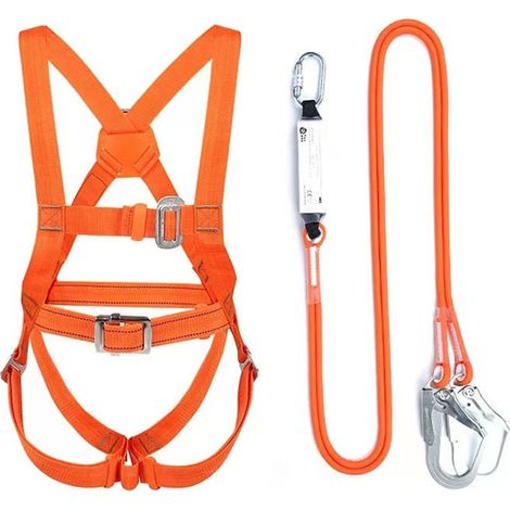 Set de harnais de sécurité pour travail en hauteur réglables 50-120 cm, harnais orange avec corde 3 m (1/3)