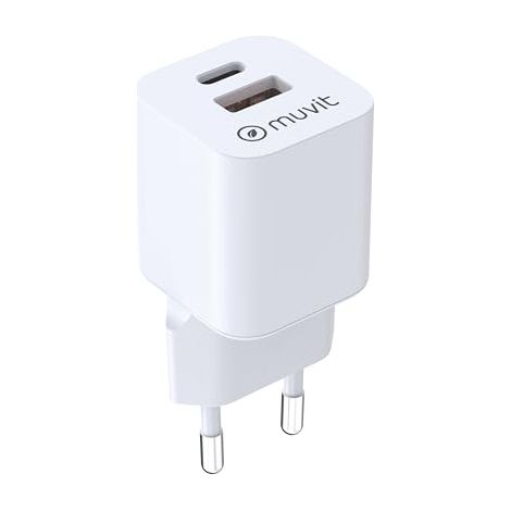 Muvit for Change Cargador de Pared GAN 1 USB QC 3.0 18W + Tipo C PD 65W BiooFnix con Tecnología Sostenible y Doble Puerto
