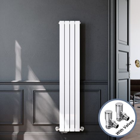 ELEGANT Steel Vertical Radiator Modern Bathroom Flat Panel Radiator Central Heating Rad, 1600x300mm White Single with Chrome Angled Radiator Valve (1/5)