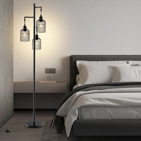 Lampadaire Moderne Lampadaire Industriel 169 CM 3 Abat-jours en Forme de Cage Interrupteur au Pied Base Robuste Lampadaire Haut Noir Maison Chic (1/4)