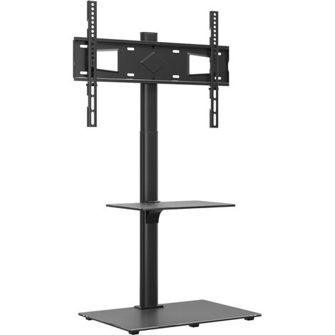 Vidaxl – Meuble TV d'angle noir 2 niveaux – Dimensions 66x38x128,5 cm – Compatible VESA 200x200 à 600x400 mm – Pivotement 25° pour angle de vision optimal