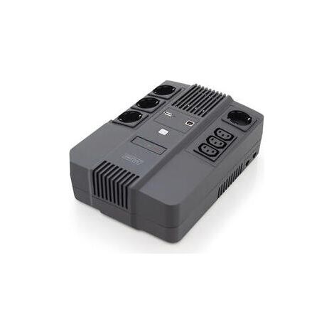 Digitus SAI todo en uno, 800 VA/480 W, LED 12 V/9 Ah x1, 4 conectores CEE 7/7, 3 conectores IEC C13, USB, RJ45 (1/4)