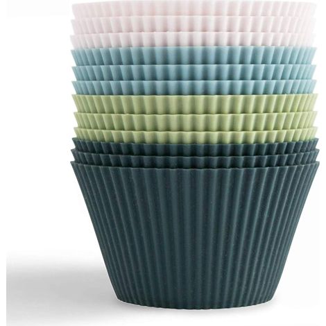 12 Pack Standard Silicone Muffin Cups, 4 Colors, Reusable, Non-Stick, BPA Free, Dishwasher Safe (1/5)
