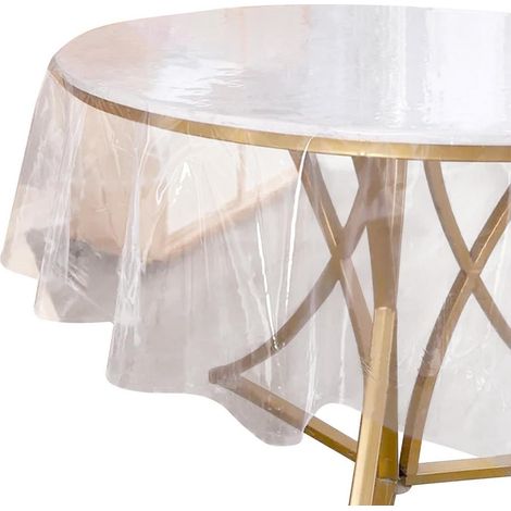 Film de table rond transparent 153cm, nappe en PVC lavable, résistant à la chaleur jusqu'à 60°C