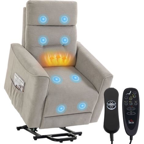 Fauteuil releveur électrique - HOMCOM - massage vibration et chaleur - dossier inclinable - chenille - 83 x 93 x 106 cm - gris clair (1/5)