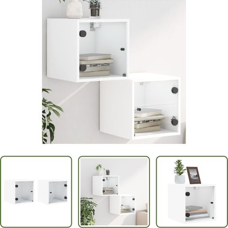 Rangement chambre - Tables de chevet avec portes en verre 2 pcs blanc 35x37x35 cm (1/5)