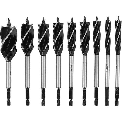 9-teiliges Holzbohrer-Set aus hochkohlenstoffhaltigem Stahl, 4-schneidig, 4-Nut-Sechskantschaft