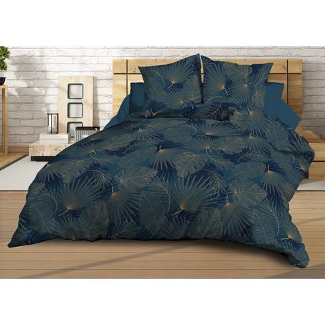 Housse de couette 220x240 + 2 taies - Microfibre - Olinda bleu (1/5)