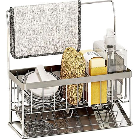 Spülbecken-Aufbewahrungsregal, Küchen-Aufbewahrungsregal – schmaler Schwammhalter, Spülbecken-Aufbewahrungsbox aus Edelstahl mit Tür – Wäsche geeignet für Küche, Badezimmer, Balkon
