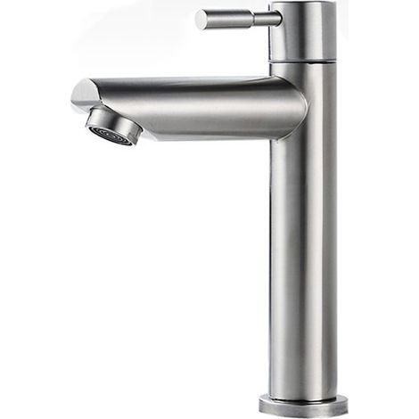 Robinet de salle de bain, eau froide uniquement, hauteur du bec 12 cm, robinet lave-mains eau froide en acier inoxydable (1/5)
