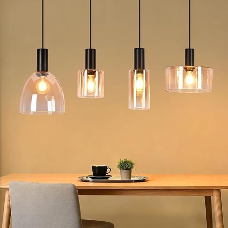 GBLY Lámpara Colgante Mesa Comedor Lámpara Colgante 4 Bombillas Vidrio Suspensión Vintage Lámpara Cocina Colgante E27 Lámpara Comedor Suspensión Industrial Altura Ajustable para Salón Comedor Sin Fuen (1/5)