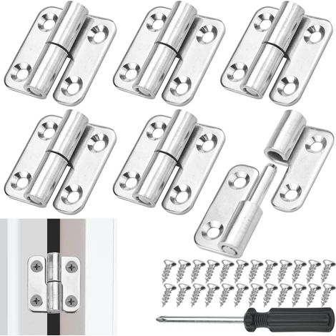 CSPARKV 6 piezas Bisagras de puerta extraíbles izquierdas Bisagras desmontables de acero inoxidable Bisagras de puerta de gabinete con 24 tornillos y destornillador para caja de gabinete de caja de jo