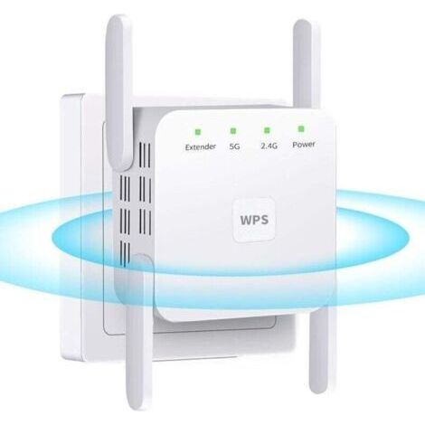 WiFi Extender Booster Repeater pour la maison et l'extérieur, Super Booster 1200Mbps (6000sq.ft), WiFi 2.4&5GHz Dual Band WPS Signal WiFi Strong Penetrability, 360° Coverage, Supports Ethernet (1/4)