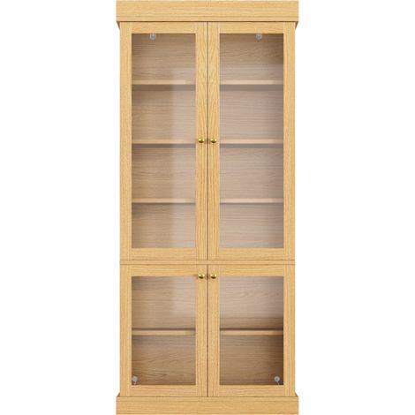 Colonne haute moderne avec LED intégrée, vitrine en verre, protection anti-basculement, finition bois naturel (1/5)