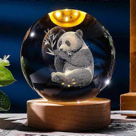 Boule de cristal 3D Panda sculptée au laser avec veilleuse LED colorée - Cadeau idéal pour un anniversaire, Noël ou la Saint-Valentin - Pour une amie, la famille ou les enfants