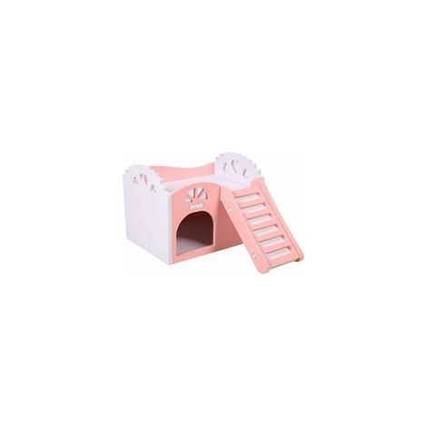 Maison nid de hamster 2 couches avec escalier, jouet d'exercice, 15x11x11 cm, rose –