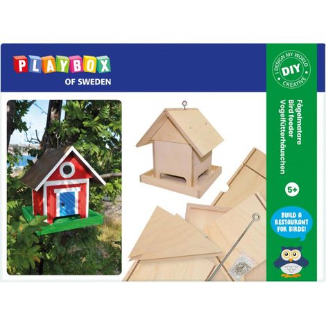 Vogelhaus-Futterstelle aus Holz (225 x 240 x 226 mm) zum Selberbauen (1/5)