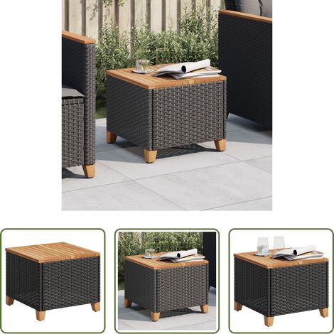 Table extérieure - Table de jardin noir 45x45x37 cm résine tressée et bois acacia (1/5)