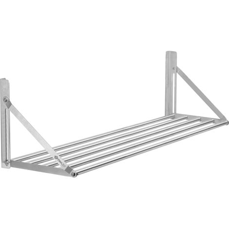 Mahlzeit Edelstahl Wandregal, 120 x 30 cm, Klappbares Hängeregal im praktischen Stangendesign