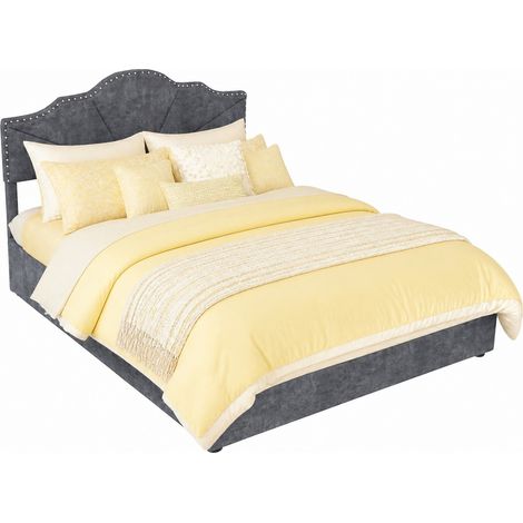 Lit coffre 140x200 gris en tissu avec tête de lit géométrique, sommier à lattes robuste et vérins pneumatiques, style moderne pour chambre, sans matelas - CHICFURN (1/5)