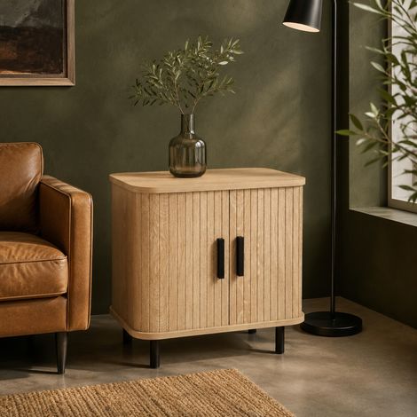 Comodino con ante scorrevoli, 48 x 40 x 48 cm, rovere OKMYHOME (1/5)