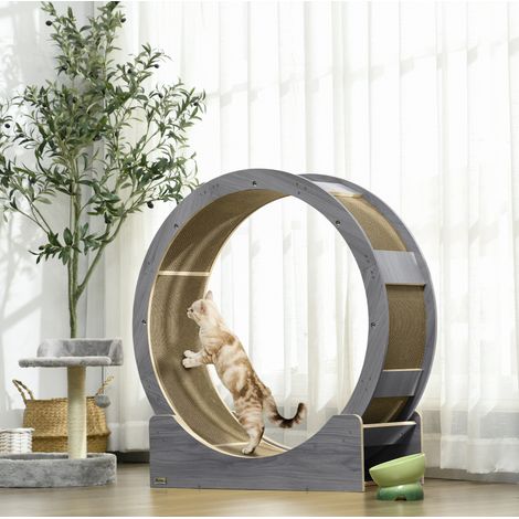 Roue pour chat avec frein et griffoir 91 x 33,5 x 94 cm, en bois, grise HAVRYA (1/4)