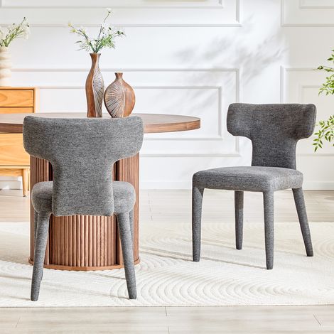 Set di 2 sedie da pranzo moderne con schienale a T, seduta imbottita in tessuto, robusta struttura in metallo a 4 gambe, per soggiorno, cucina, sala da pranzo (1/5)