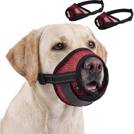 2 Pièces Muselière pour Grand Chien, Protège-Museau Chien, Musoliere Anti Aboiement, Contrôle des Mordillements chez Le Chiot, Coupe des Griffes Et Administration De Gouttes Oculaires(Rouge, L) (1/5)