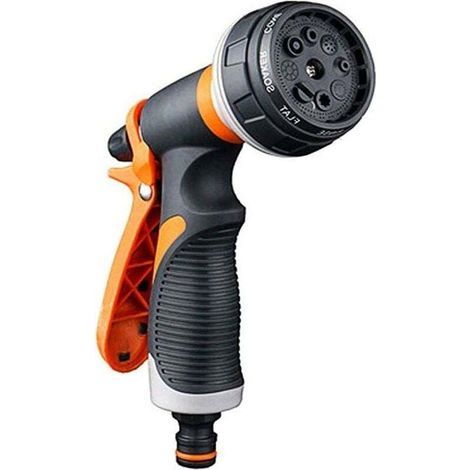Pistolet d'arrosage, 8 Modes d'arrosage Multifonctionnel Pulvérisateur de Jardin, Comfort Plastique Pistolet, Lave Auto idéal, Arrosage pelouse et Jardin, Gris/Orange