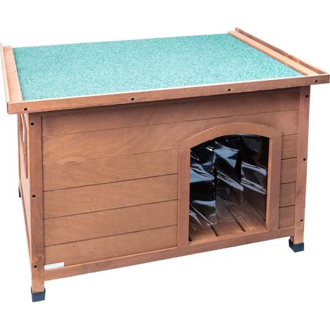 AqpetFriends Baita Cuccia in Legno da Esterno per Cani con Tetto Apribile e Tende Termiche incluse, Small 85x60x58h (1/5)