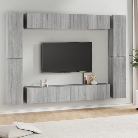 Holzwerkstoff - vidaXL 10-tlg. TV-Schrank-Set Grau Sonoma Holzwerkstoff - Wohnzimmer (1/5)