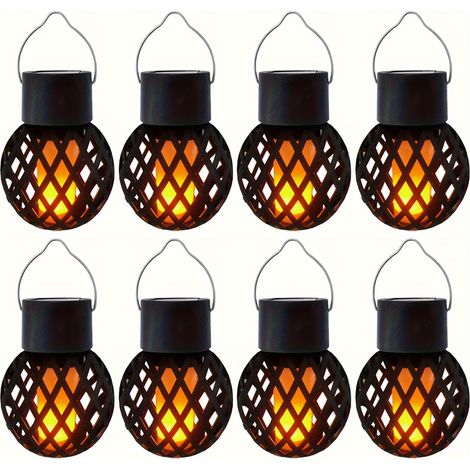 Lanterne solaire torche avec flammes vacillantes réalistes, lot de 4 ou 8 lampes solaires d'extérieur à suspendre ou à poser pour la décoration de terrasse, jardin ou balcon.-AquaForge