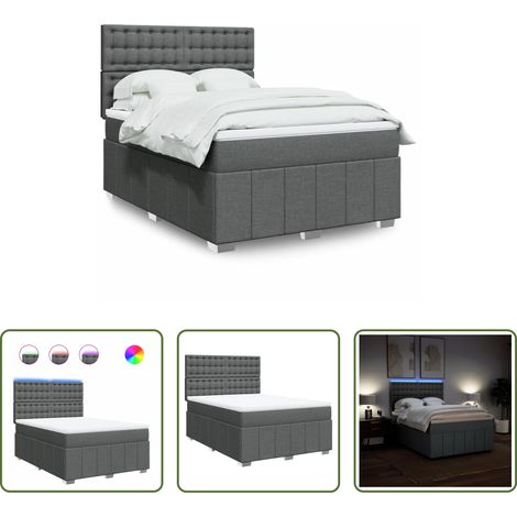 vidaXL LED-Beleuchtung - Boxspringbett mit Matratze Dunkelgrau 140x200 cm Stoff (1/5)