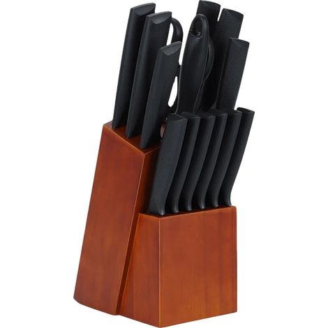 Juego de cuchillos de cocina, acero inoxidable alemán, 15 piezas, negro. (1/2)