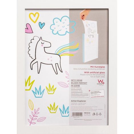 Cadre photo format A4 avec réserve intégrée - Cadre pour dessins d'enfant en bois "Artist Explorer" - Blanc - Livraison gratuite (1/3)