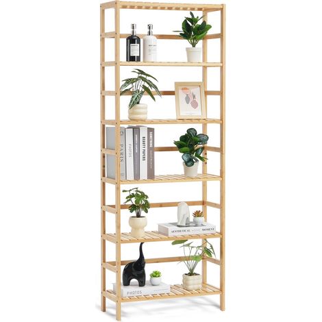 Étagère de salle de bain à 6 niveaux, étagère de rangement pour présentoir, support pour plantes à fleurs autonome, étagère rectangulaire multifonctionnelle bambou, pour cuisine, maison, naturel (1/5)